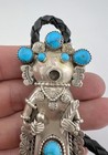 Vtg Nelson Navajo Sterling Silver Turquoise Kachina Dancer Stamped Bolo Tie 3 