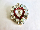 Magnificent Czech Vintage Style Glass Rhinestone Button    Heart   Frosted   Red