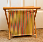 Vintage 1970s Folding Knitting Basket Wood Frame Retro Striped Sewing Caddy