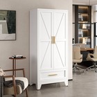 White 2-door Wardrobe Armoire Cabinet With Storage Drawer And Hanging Rod