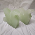 Pale Green Onyx Hand Carved Fleur De Lis Bookends Natural Stone Decor Vintage 
