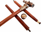 Antique Brass Nautical Telescope Spy Handle Brown Wooden Walking Stick Cane Gift