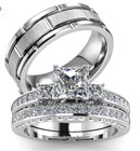 Couples Wedding Ring Set  Simulated Silver Tone  stainless Steel  9 10 11 12 13