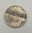 1966 Canada  1 Silver Dollar Coin Elizabeth Ii Voyageur Canoe