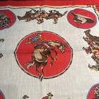 Vintage 80s Cowboy Bandana Horse Bronco Western Cartoon Handkerchief
