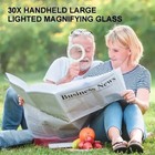30x Illuminated Large Magnifier Handheld 12 Led Lighted Magnifying Glass For Sen