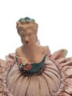 Antique Victorian 1920   s Pin Cushion Half chalkware Lady W satin Lace Dress