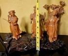 Stunning Chinese Carved Boxwood Cultural Revolution Figurines On Wood Base