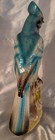 Vintage Bluejay On Branch W Pink Flower 10 3 4    Tall Luster Iridescent Figurine