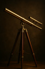 39   Floor Standing Brass Telescope   Antique Nautical Spyglass On Wooden Tripod