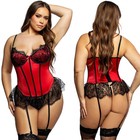 Roma Bella Bustier Satin Gartered Corset Skirted Lace   Thong Red Black S-4x