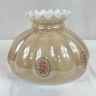Vintage Cased Glass Hurricane Lamp Shade     Lustreware Floral  10    Fitter