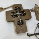 Vtg Wall Cross Lot Of 6 Wood Metal Stone 3 5 -6 5  Religious Decor Christian Art
