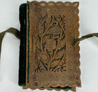 Antique Needle Book Carved Bamboo Floral Design Ribbon Tie Closure