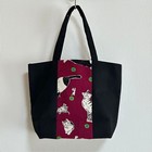 Tote Bag With Cat Pattern Burgundy  Black  With Pocket And Bottom Plate