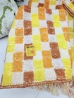 7 Vtg Mid Century Gold Yellow Green Brown Checked Cotton Dish Towel And Dish Rag