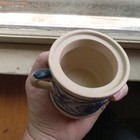 1890 Cobalt Decorated Mustard Pot mug With Handle White s Pottery Utica ny Nice
