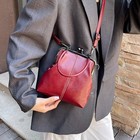 Vintage Kiss Lock Frame Bag Burgundy Retro Women Shoulder Crossbody Clutch Purse