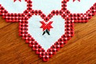 Hand Embroidered Hardanger Embroidery - Red green On Sparkling White - New