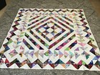 Scrappy  star Medallion Quilt Top Cotton Fabric Squares Made In Usa