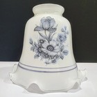 Vintage  5  Milk Glass Blue   White Flower Ruffled Rim Light Shades 2  Fitter