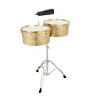New Golden 13  14  Timbales Drum Set Percussion With Stand Cowbell