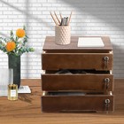 Vintage Wooden Desktop Storage Box Lockable 3-drawer Office home Table Organizer