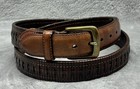 Unbranded Brown Woven Leather Belt Men   s Size 36 Brass Buckle