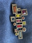 Patricia Locke Signed Geometric Multicolor Crystal Brooch Pin Modernist