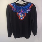 Statements By Pronto Vintage Black Redblue Long Sleeve Sequin Sweater Size Small