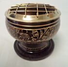 Small Decorated Brass Charcoal Screen Incense Burner  3 Piece Set