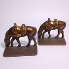 Vintage Cast Iron Horse Bookends Grazing Horse Equestrian Decor Pair Western