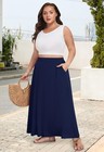 Womens Plus Size Maxi Skirt Elastic High Waisted Casual A-line Flowy Long Ski   