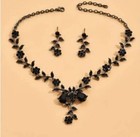 Bridal Prom Necklace Set Crystal Black Flower Earrings Elegant Jewelry Set