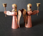 2 Vintage Brass Copper Angels Christmas Mini Candle Holder Figurines Mexico 3 5 