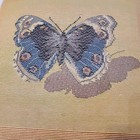 Vintage Needlepoint Butterfly Footstool 13  X 13  X  5  Wooden Feet