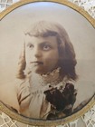 Antique Vintage Gilt Frame Round Tin Portrait Image Child Girl Photograph Photo