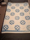 Heavily Quilted  72  X 74  Antique Quilt Liberty Star Blue   White Handmade