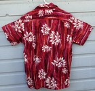 Vintage 1950s Made In California Loop Collar Hawaiian Shirt M Red Floral  Cotton