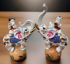 2 Large Ceramic Satsuma Circus Elephants Japanese Art Statues Girl Boy 14-18 