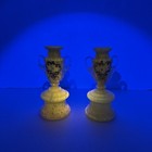 Vintage Pair Marbled Glass Yellow White Glass Vases Hand Blown Uv Glow 