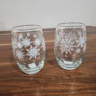 Snowflakes Glitter Printed Stemless Wine Glass Set Of 2 Christmas Holiday Winter