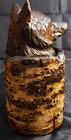 Vintage Black Forest Humidor Hand Carved Wolf Cigar Tobacco Box Glass Eyes Nice