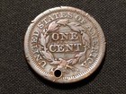 1851 Braided Hair Large Cent Vg F Details Holed Copper Type Coin