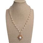Freshwater White Pearl Necklace Earrings Set Women Anniversary Jewelry Sets Gift