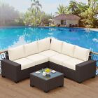 6 Piece Patio Furniture Set  outdoor Rattan Sectional Sofa Couch W table Cushion