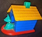 Vintage Ideal Barky Plastic Doghouse Toy Squeaker Still Works  Blue Red Yellow