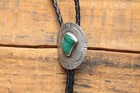 Vintage Old Native American Sterling Silver Turquoise Bolo Tie