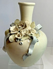 Vintage Porcelain 3d Rose Applied Cream Vase 10 