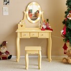 Kids Vanity Set Led Lights Mirror Vanity Girls Makeup Dressing Table Set W stool